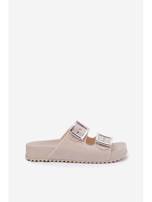 Scented Ladies Slippers With Buckles And Glitter Beige RR285056