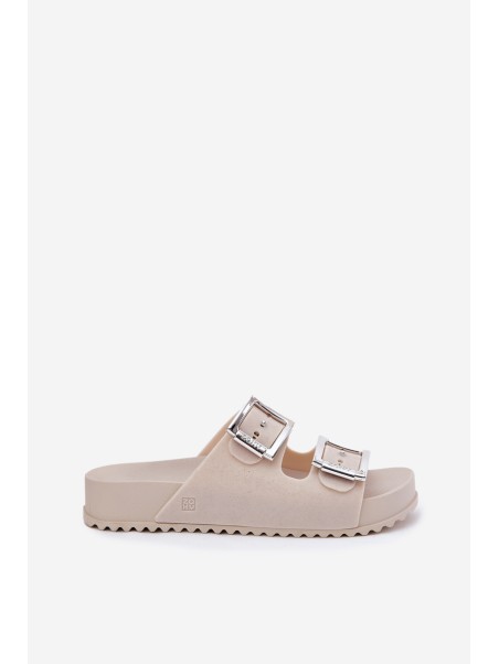 Scented Ladies Slippers With Buckles And Glitter Beige RR285056