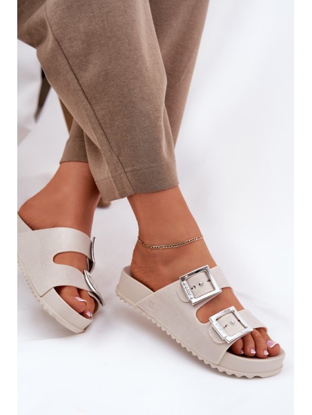 Scented Ladies Slippers With Buckles And Glitter Beige RR285056
