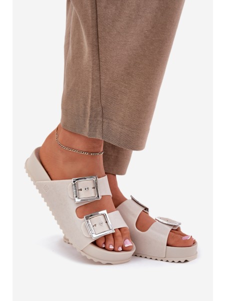 Scented Ladies Slippers With Buckles And Glitter Beige RR285056