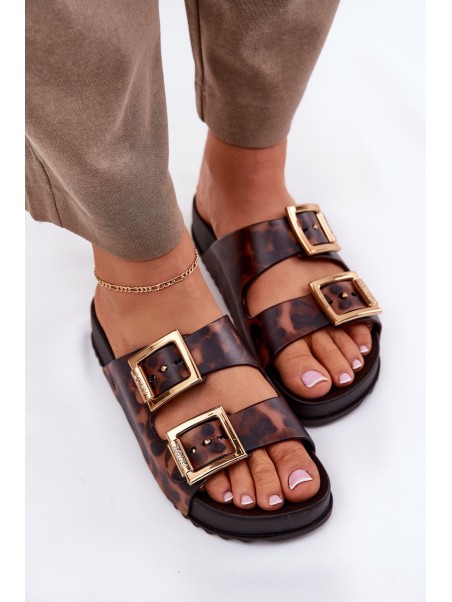 Fragrant Women's Slippers With Buckles Leopard Brown ZAXY RR285059