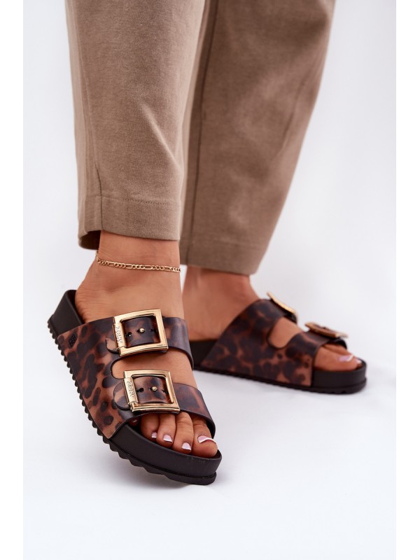 Fragrant Women's Slippers With Buckles Leopard Brown ZAXY RR285059