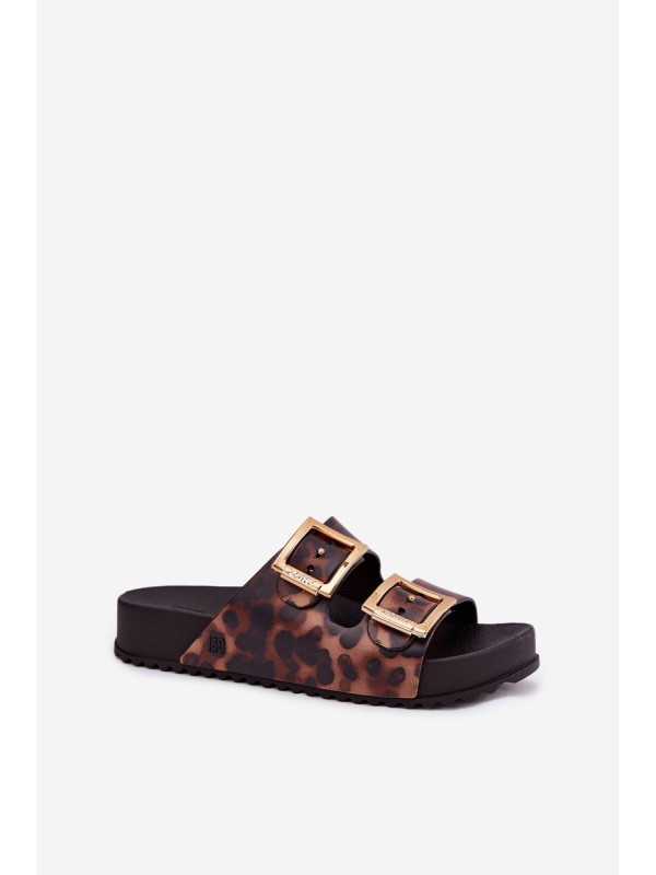 Fragrant Women's Slippers With Buckles Leopard Brown ZAXY RR285059