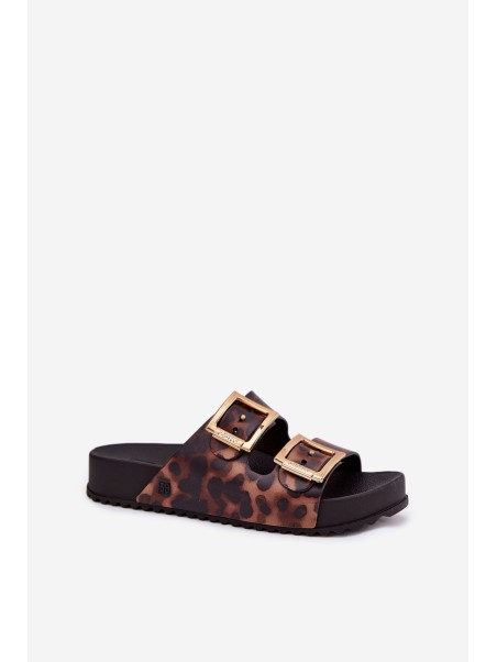 Fragrant Women's Slippers With Buckles Leopard Brown ZAXY RR285059
