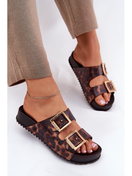 Fragrant Women's Slippers With Buckles Leopard Brown ZAXY RR285059