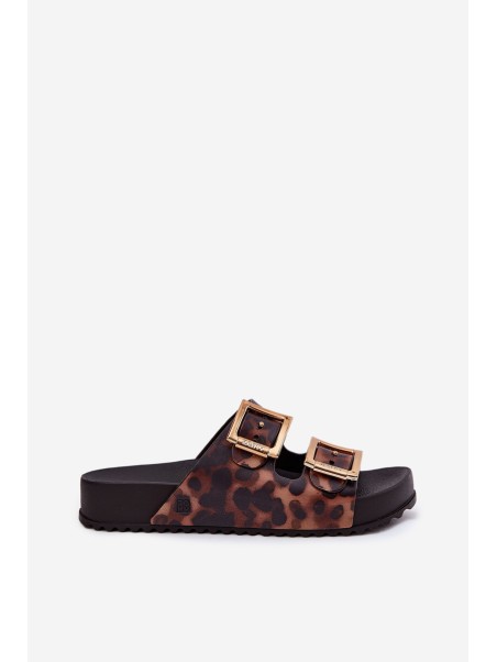 Fragrant Women's Slippers With Buckles Leopard Brown ZAXY RR285059