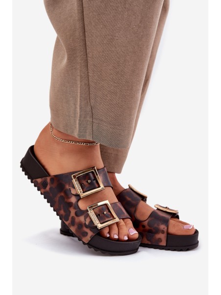 Fragrant Women's Slippers With Buckles Leopard Brown ZAXY RR285059