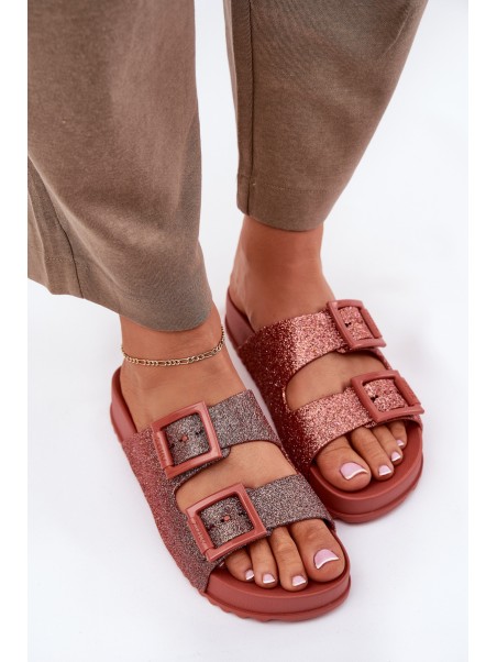 Fragrant Women's Slippers With Glitter And Buckles Dirty Pink ZAXY RR285025