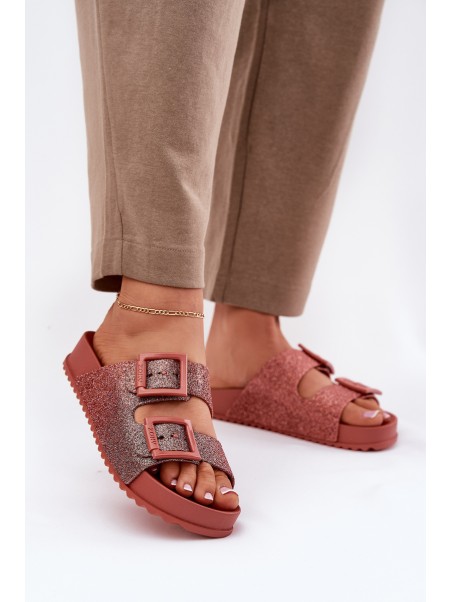 Fragrant Women's Slippers With Glitter And Buckles Dirty Pink ZAXY RR285025