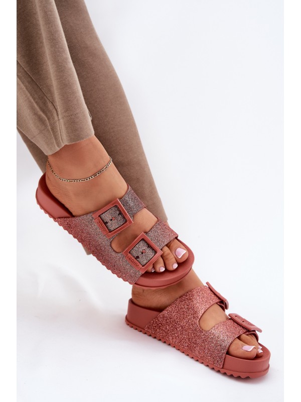 Fragrant Women's Slippers With Glitter And Buckles Dirty Pink ZAXY RR285025