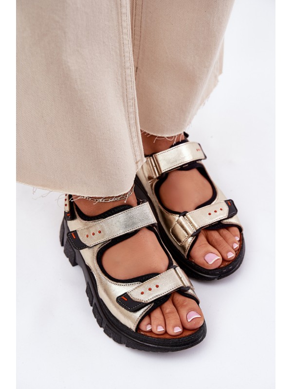 Leather Women's Sandals With Velcro Artiker 56C0469 Gold