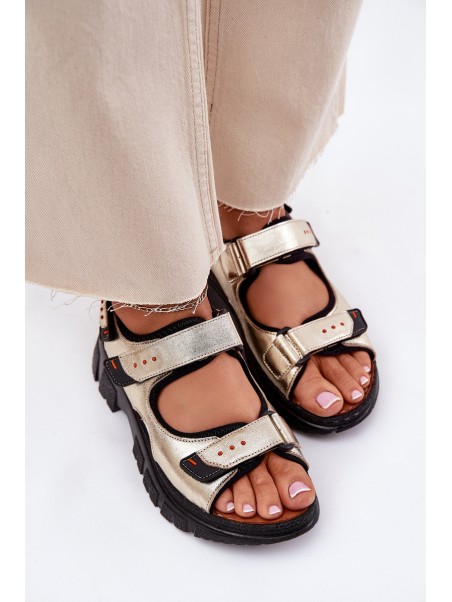 Leather Women's Sandals With Velcro Artiker 56C0469 Gold