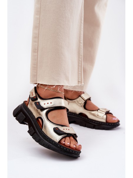 Leather Women's Sandals With Velcro Artiker 56C0469 Gold
