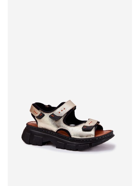 Leather Women's Sandals With Velcro Artiker 56C0469 Gold