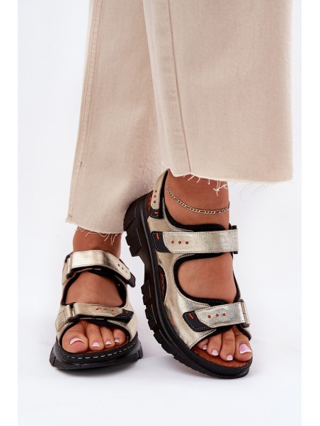 Leather Women's Sandals With Velcro Artiker 56C0469 Gold