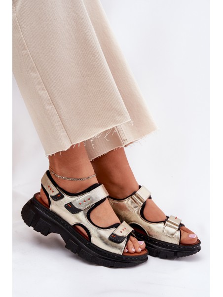 Leather Women's Sandals With Velcro Artiker 56C0469 Gold