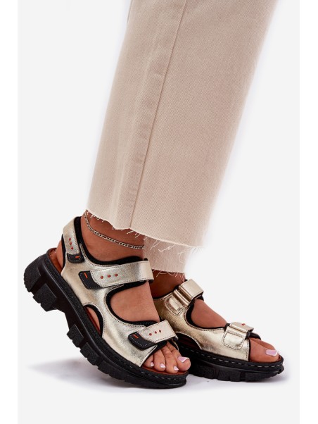 Leather Women's Sandals With Velcro Artiker 56C0469 Gold