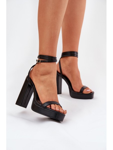 Womens Heeled Sandals With Strap Black Fevenne