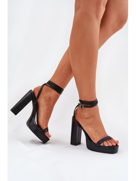 Womens Heeled Sandals With Strap Black Fevenne