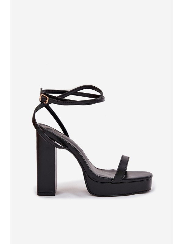 Womens Heeled Sandals With Strap Black Fevenne