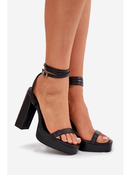 Womens Heeled Sandals With Strap Black Fevenne