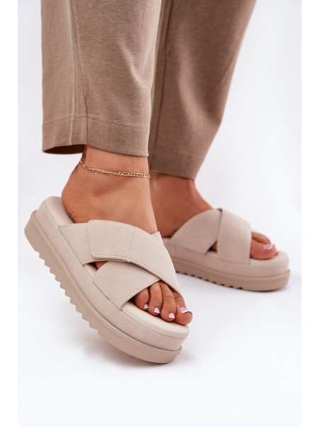 Women s Platform Slippers With Intertwining Straps Beige Rinasara