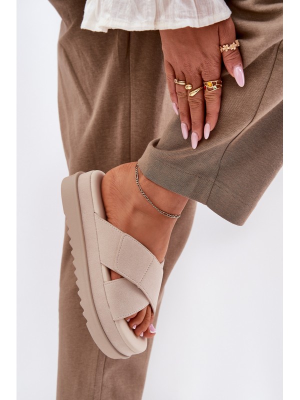 Women s Platform Slippers With Intertwining Straps Beige Rinasara