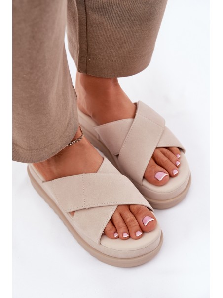 Women s Platform Slippers With Intertwining Straps Beige Rinasara