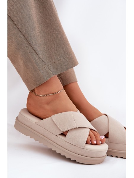 Women s Platform Slippers With Intertwining Straps Beige Rinasara