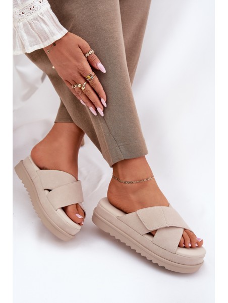 Women s Platform Slippers With Intertwining Straps Beige Rinasara