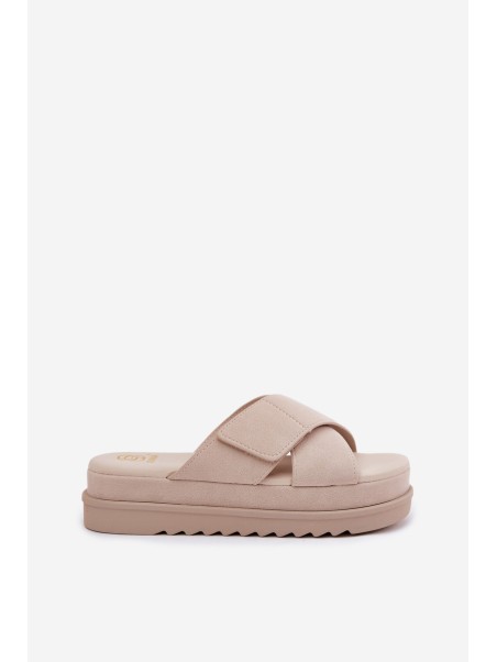 Women s Platform Slippers With Intertwining Straps Beige Rinasara
