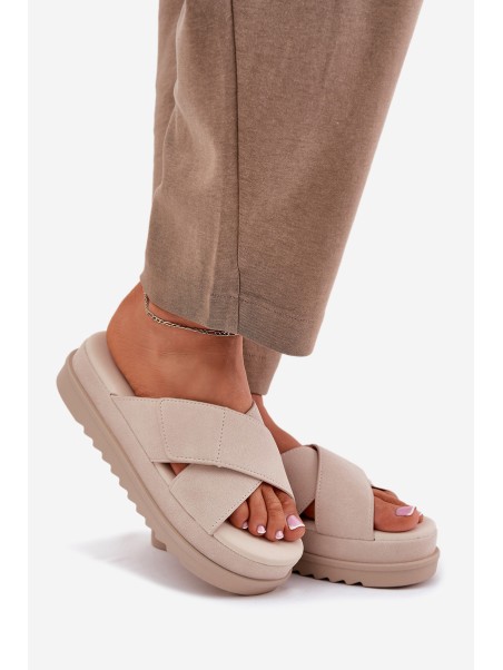 Women s Platform Slippers With Intertwining Straps Beige Rinasara