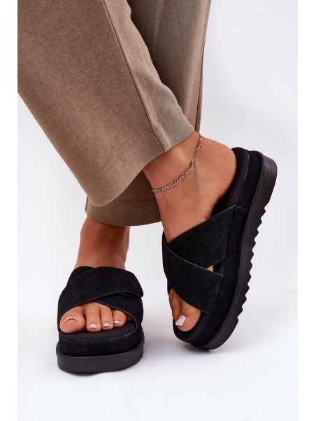 Womens platform sandals with intertwining straps black Rinasara