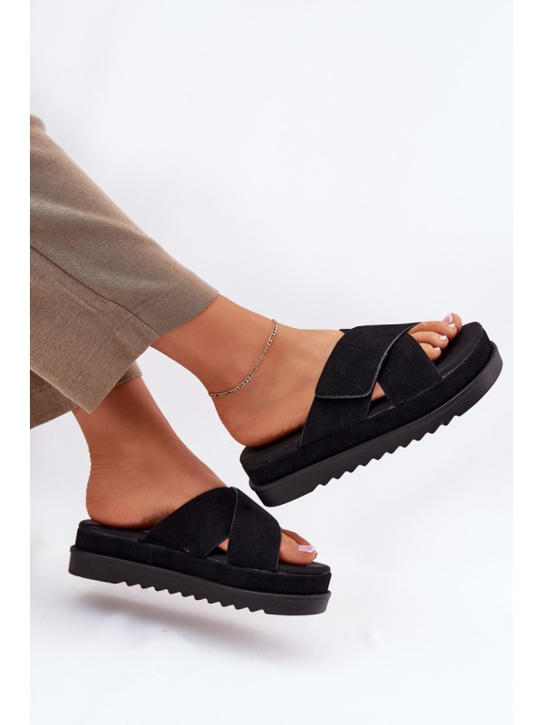 Womens platform sandals with intertwining straps black Rinasara