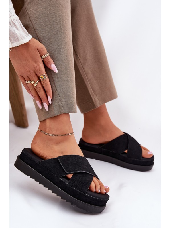 Womens platform sandals with intertwining straps black Rinasara