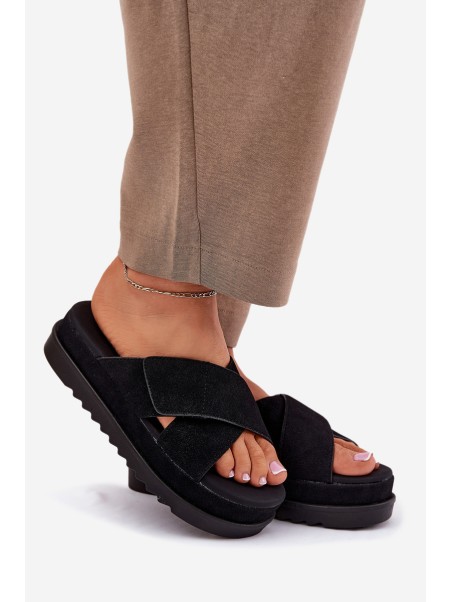 Womens platform sandals with intertwining straps black Rinasara