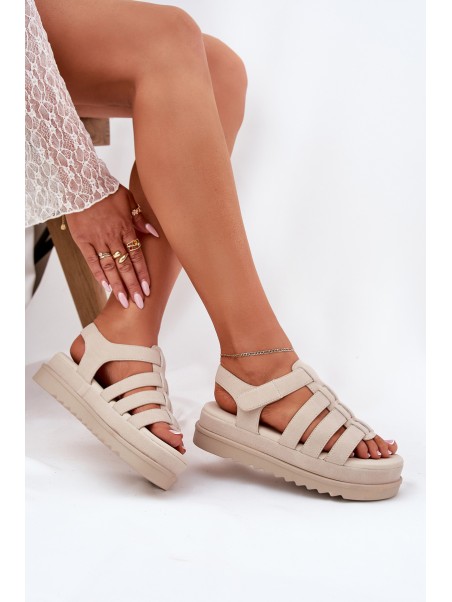 Ladies Platform Sandals Eco Suede Beige Filisenia