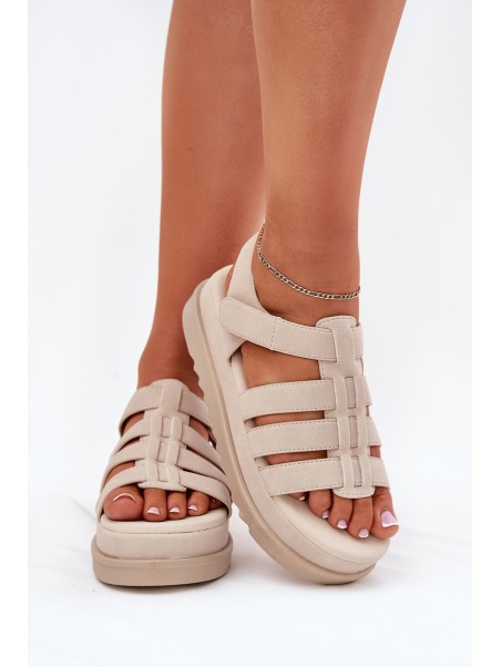 Ladies Platform Sandals Eco Suede Beige Filisenia