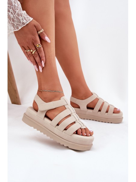 Ladies Platform Sandals Eco Suede Beige Filisenia