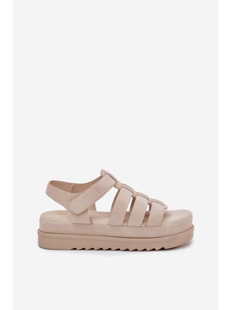 Ladies Platform Sandals Eco Suede Beige Filisenia