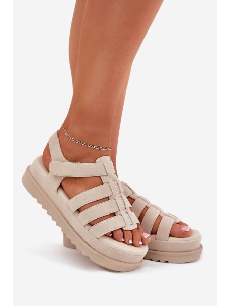 Ladies Platform Sandals Eco Suede Beige Filisenia