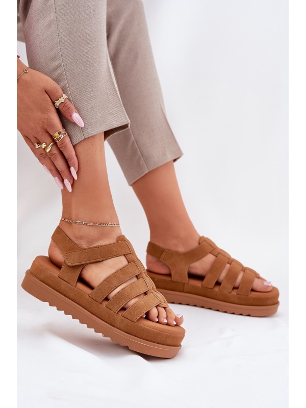 Women Sandals On Platform Eco Suede Camel Filisenia