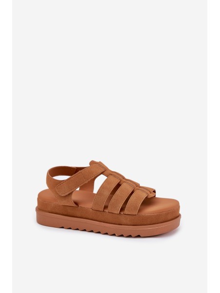 Women Sandals On Platform Eco Suede Camel Filisenia