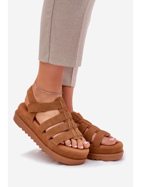 Women Sandals On Platform Eco Suede Camel Filisenia