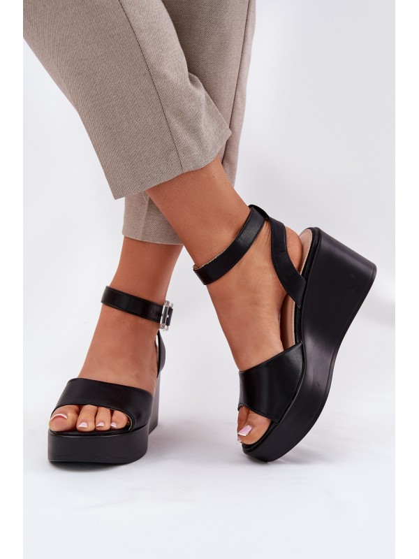 Wedge Heeled Women's Sandals Black Efrina 2
