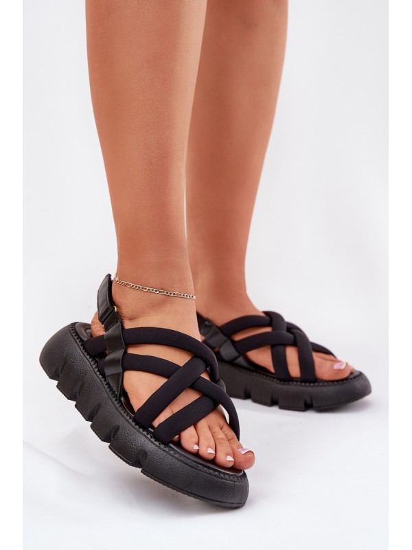 Women's platform sandals with straps black Filamira
