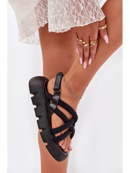 Women's platform sandals with straps black Filamira