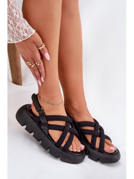 Women's platform sandals with straps black Filamira