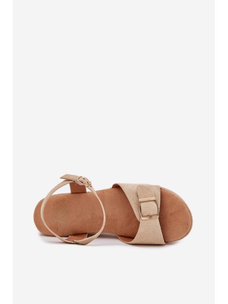 Wedge Heeled Sandals With Buckle Khaki Liniella