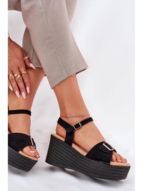 Wedge Sandals For Women With Buckle Black Liniella